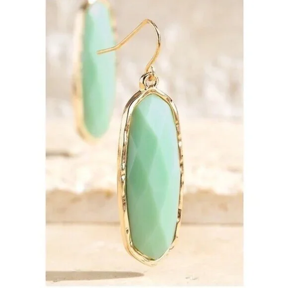 White Gold Tone Dangle Earrings  French Wire Faceted Acrylic - Picture 5 of 5